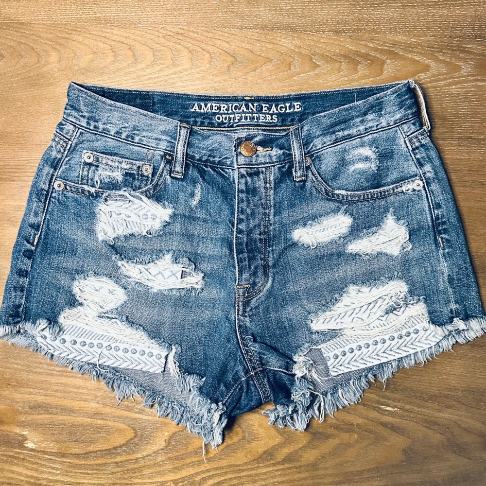 American Eagle‎ Vintage Button Fly Denim High Rise Festival Shorts Womens Size 4